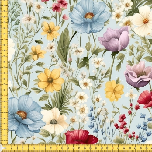 Tkanina wodoodporna drukowana pikowana - Łąka polne kwiaty