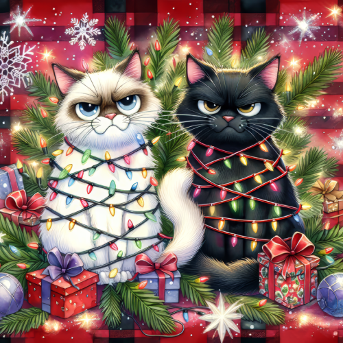 Panel poduszkowy świąteczny Koty w światełkach