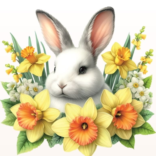 Królik w kwiatach - panel poduszkowy