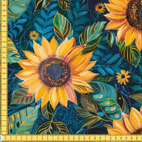 Tkanina pikowana drukowana obiciowa SŁONECZNIKI kwiaty