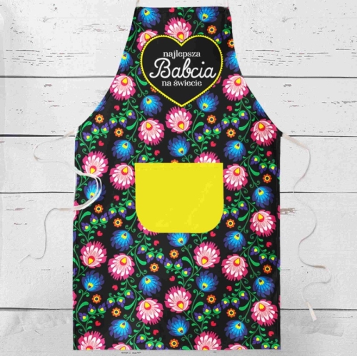 Najlepsza Babcia na świecie - panel na fartuch folk żółta kieszeń