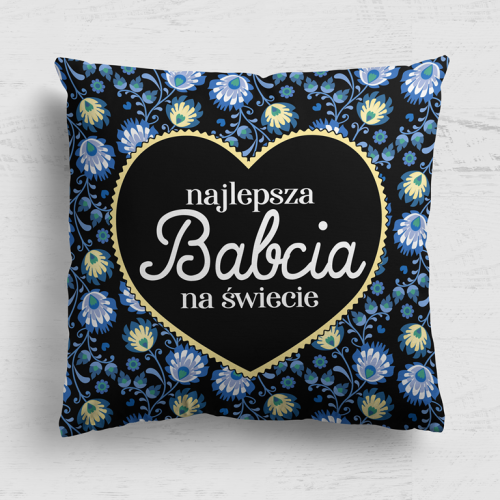 Najlepsza babcia folk niebieski - panel poduszkowy z weluru