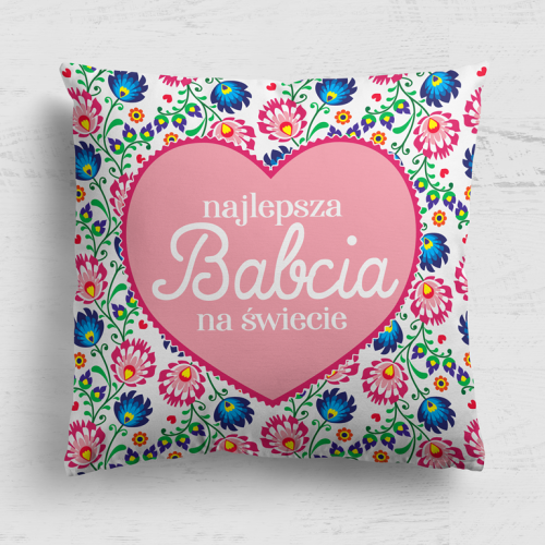 Najlepsza babcia folk biały - panel poduszkowy z weluru