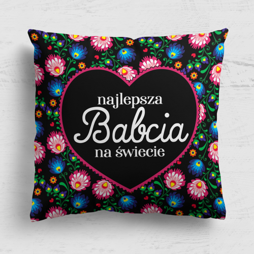 Najlepsza babcia folk czarny - panel poduszkowy z weluru