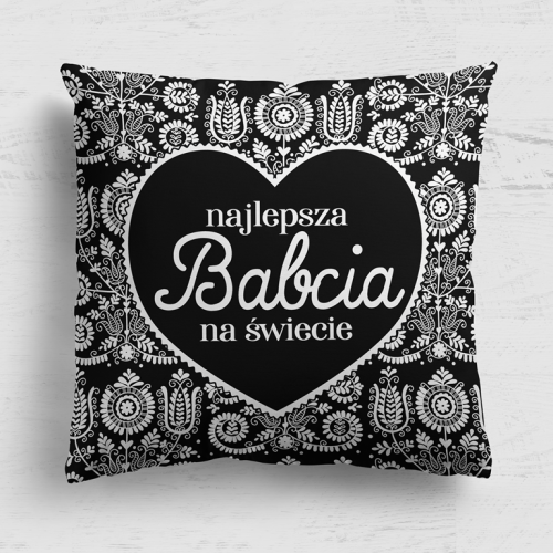 Najlepsza babcia folk czarno-biały - panel poduszkowy z weluru