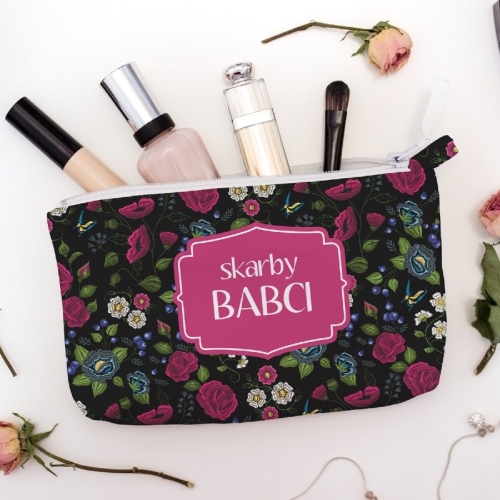 Panel- tkanina na kosmetyczkę Skarby Babci czarny