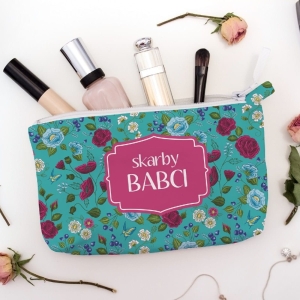 Panel- tkanina na kosmetyczkę Skarby Babci turkus