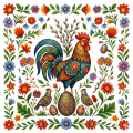 Folk kogut wielkanoc - panel poduszkowy