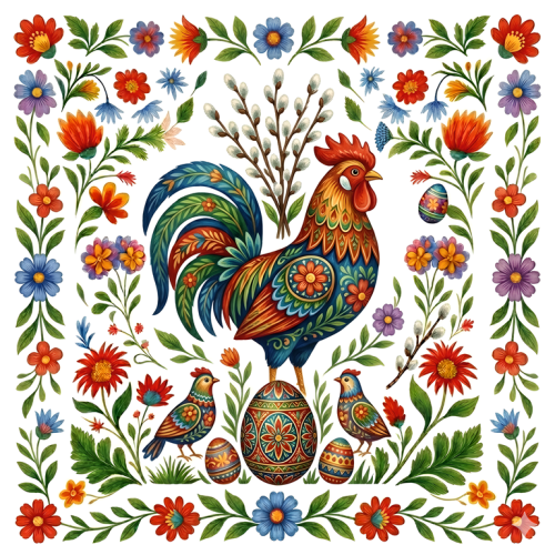 Folk kogut wielkanoc - panel poduszkowy