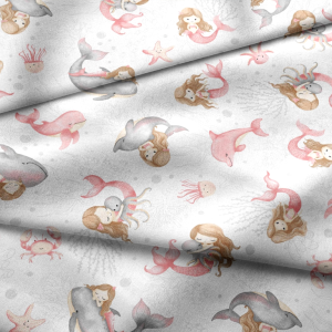 Tkanina bawełniana Syrenki z delfinami 0,5m 