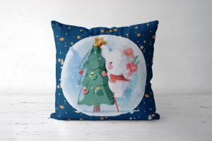 Panel poduszkowy Słoń z choinką niebieski