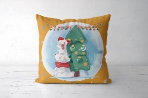 Panel poduszkowy Zwierzaki z choinką złote (żółte)