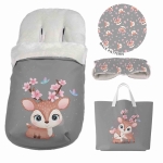 Panel na śpiworek - Cute deer, jelonek z kwiatami szary