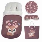 Panel na śpiworek - Cute deer, jelonek z kwiatami brudny róż