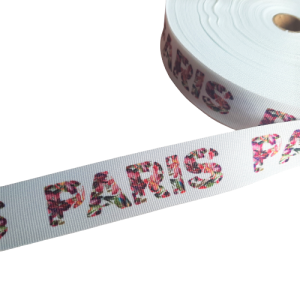 Paris kwiaty taśma lampasowa rypsowa  biała
