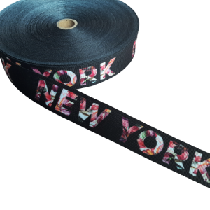 New York kwiaty taśma lampasowa rypsowa czarna
