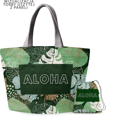 Aloha (zielone) - zestaw paneli na dużą torbę i kosmetyczkę