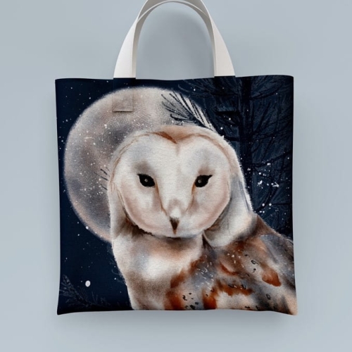 Winter 06 duża sowa - panel - tkanina na torbę