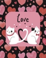 Koty różowe serca 02 - panel - tkanina na torbę 40x50