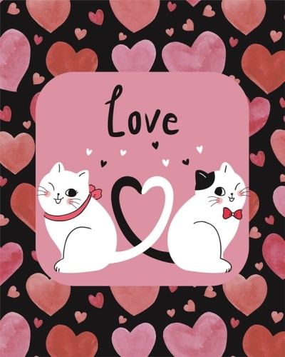 Koty różowe serca 02 - panel - tkanina na torbę 40x50