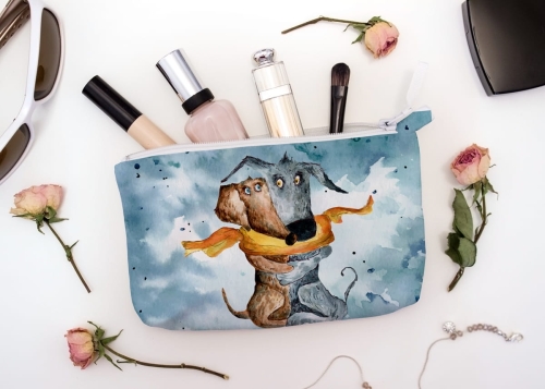 Psiaki - panel- tkanina na kosmetyczkę przód i tył wizualizacja