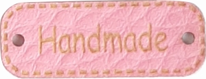 Naszywka metka z ekoskóry "Handmade" (różowa 12x30mm)
