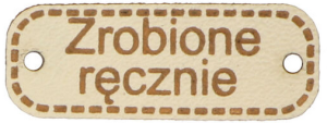 Naszywka z ekoskóry "Zrobione ręcznie" (kremowa 12x30mm) 