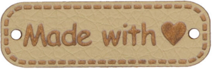Naszywka z ekoskóry "Made with ♥  "(beżowa 12x30mm)