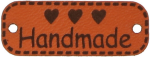 Naszywka z ekoskóry "Handmade ♥♥♥" (brązowa 12x30mm)  