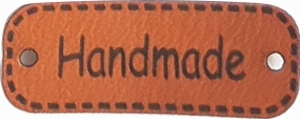 Naszywka z ekoskóry "Handmade" (brązowa) (12x30mm)