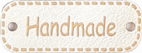 Naszywka z ekoskóry "Handmade" (biała 12x30mm