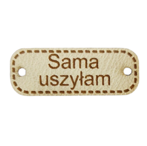 Naszywka z ekoskóry "Sama uszyłam" (12x30mm)