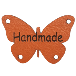 Naszywka z ekoskóry Motyl "Handmade" (brąz 20x30mm) 