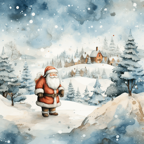 Panel poduszkowy świąteczny Zimowa akwarela Mikołaj