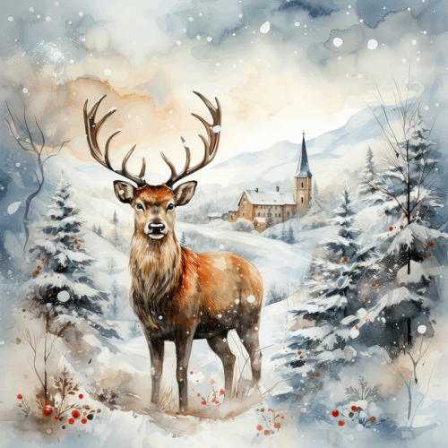 Panel poduszkowy świąteczny Zimowa akwarela jeleń