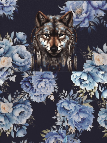 Panel- tkanina na kosmetyczkę przód i tył Boho Wilk